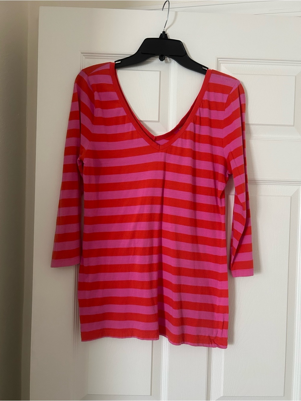 Banana Republic Striped V-Neck Top in Orange and Pink